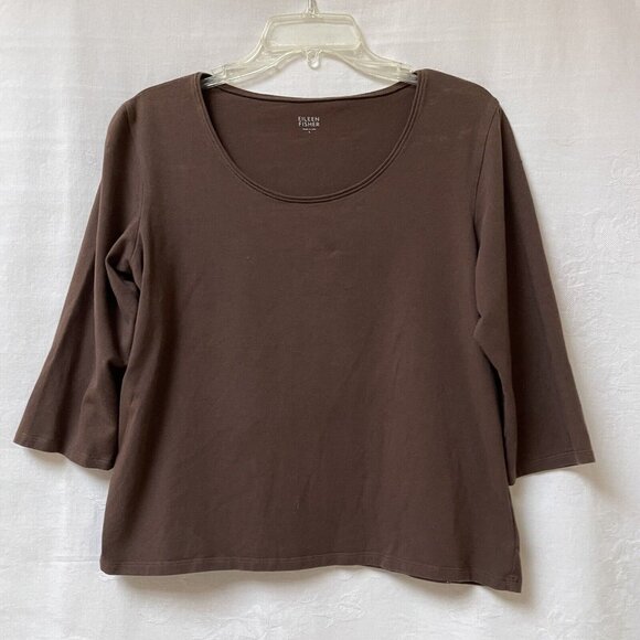 Eileen Fisher Tops - Eileen Fisher Top Womens Large Brown Organic Cotton Stretch Jersey USA Made